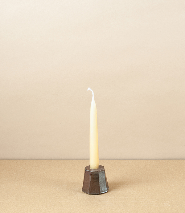 Hand-Thrown Faceted Candle Holder, Salt Glaze, Small