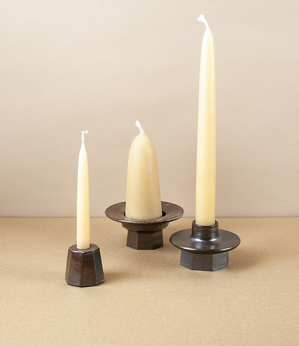 Hand-Thrown Faceted Candle Holder, Salt Glaze, Small
