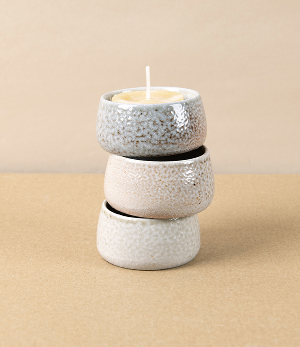 Hand-Thrown Tea Light Holder, Salt & Ash Glaze
