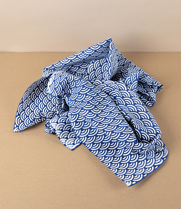 Japanese Tenugui Wrap, Seigaiha or Waves Komon