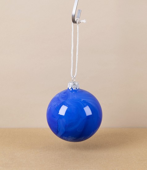Mouth-Blown Molten Glass Bauble, Lapis, 8cm
