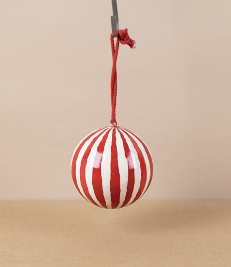 Hand Made Paper Mâché Bauble, Circus Stripes, 7cm