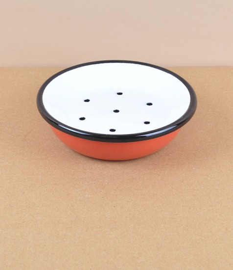 Turkish enamel soap dish, burnt orange