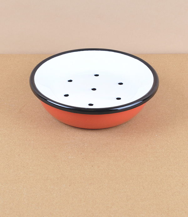 Turkish enamel soap dish, burnt orange