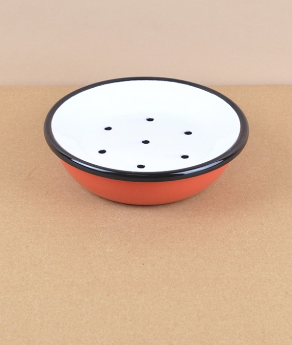 Turkish enamel soap dish, burnt orange
