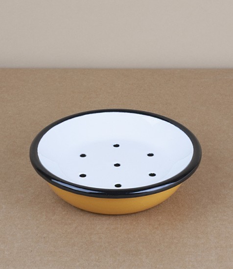 Enamel Circular Soap Dish with Drainer, Yellow and Black