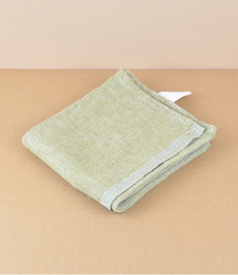 Finnish Washed Linen Kitchen Towel, Olive / Grey