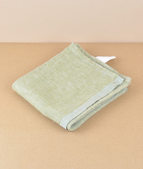 Finnish Washed Linen Kitchen Towel, Olive / Grey