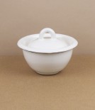 Ukrainian lidded enamel bowl, 10cm, cream
