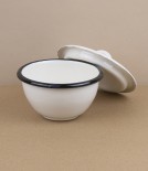 Ukrainian lidded enamel bowl, 10cm, cream