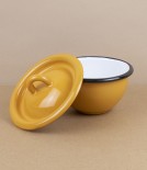 Ukrainian lidded enamel bowl, 10cm, yellow