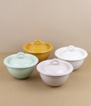 Ukrainian lidded enamel bowl, 10cm, cream