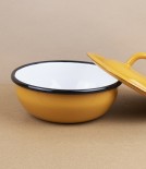 Ukrainian lidded enamel bowl, 14cm, yellow