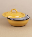 Ukrainian lidded enamel bowl, 14cm, yellow