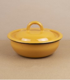 Ukrainian lidded enamel bowl, 14cm, yellow