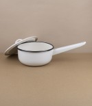 Ukrainian Enamel Lidded Saucepan, Cream