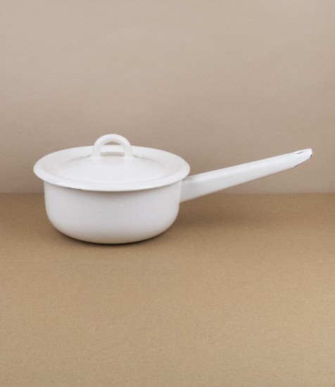 Ukrainian Enamel Lidded Saucepan, Cream