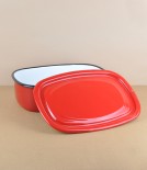 Ukrainian enamel storage box, small, red