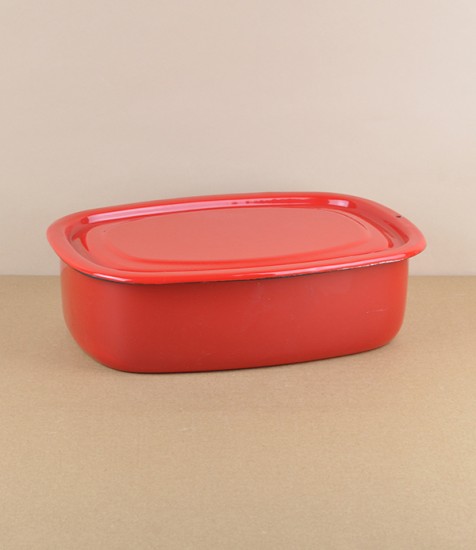 Ukrainian enamel storage box, large, red