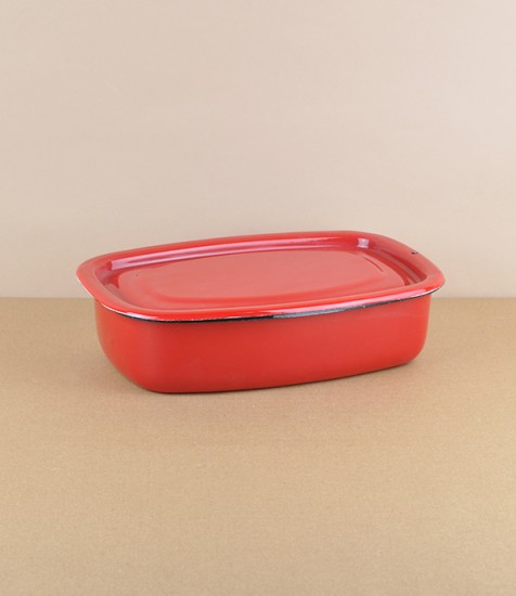 Ukrainian enamel storage box, small, red