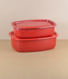 Ukrainian enamel storage box, small, red
