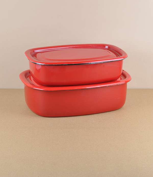 Ukrainian enamel storage box, small, red