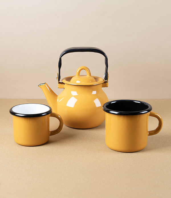 Ukrainian Enamel Kettle, 0.7 litres, Yellow