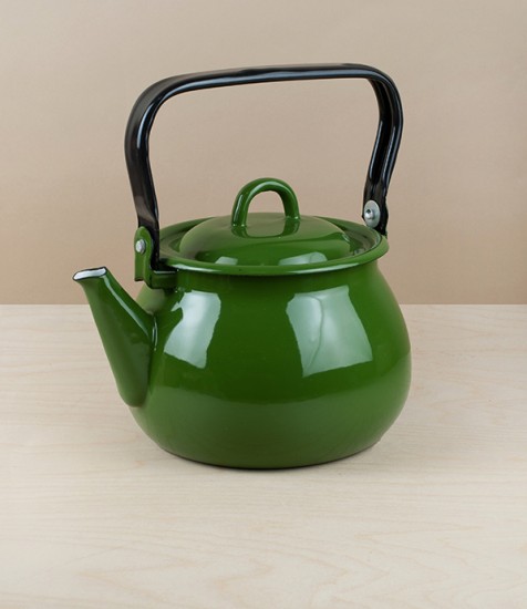 Ukrainian Enamel Kettle, 2.5 litres, Grass Green
