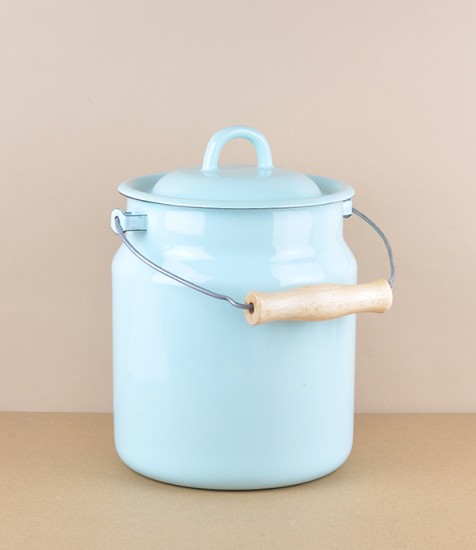 Ukrainian enamel milk can, light blue
