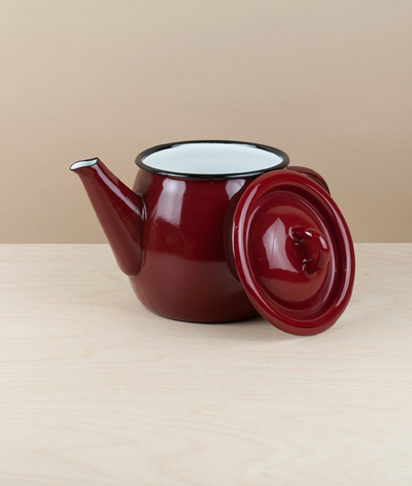 Ukrainian Enamel Teapot, Dark Red
