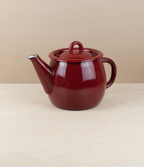 Ukrainian Enamel Teapot, Dark Red
