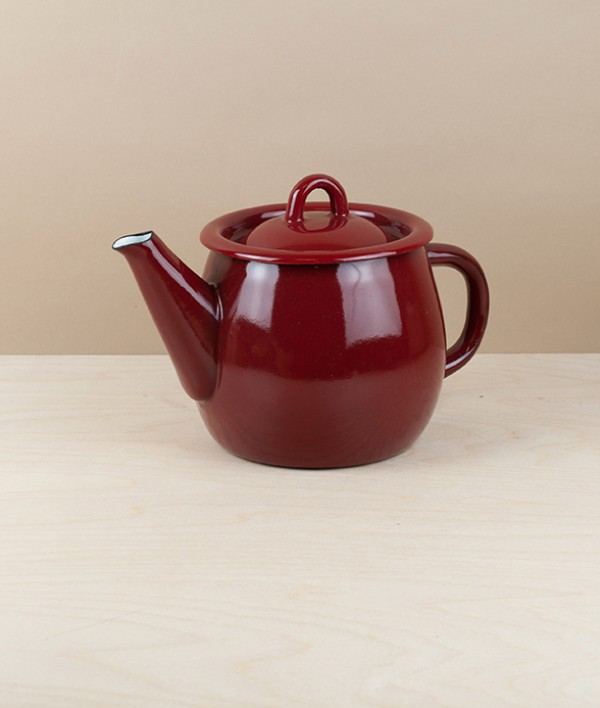 Ukrainian Enamel Teapot, Dark Red