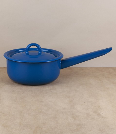 Ukrainian enamel lidded saucepan, blue