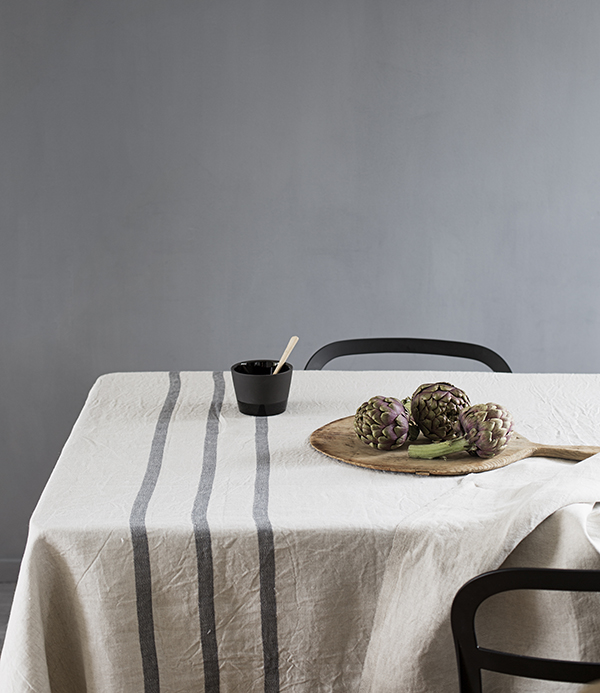 Finnish Linen Table Cloth Natural, Grey Stripe