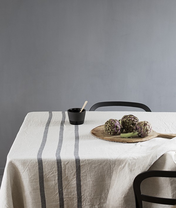 Finnish Linen Table Cloth Natural, Grey Stripe