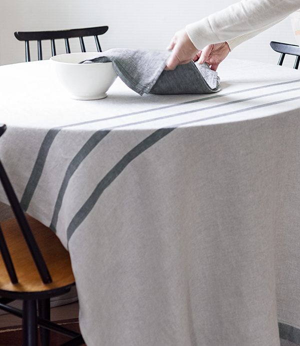 Finnish Linen Table Cloth Natural, Grey Stripe