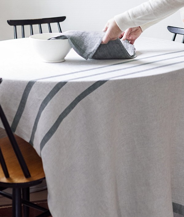 Finnish Linen Table Cloth Natural, Grey Stripe