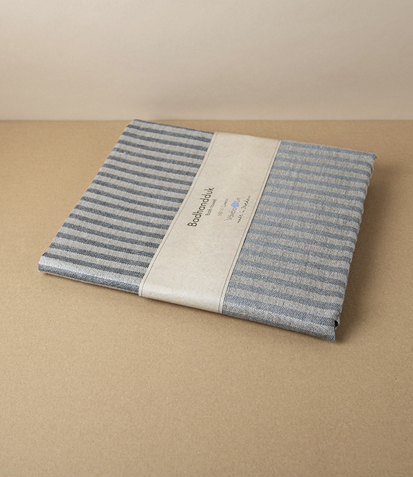 Swedish Linen Jacquard Stripe Bath Towel, Black, Växbo Lin