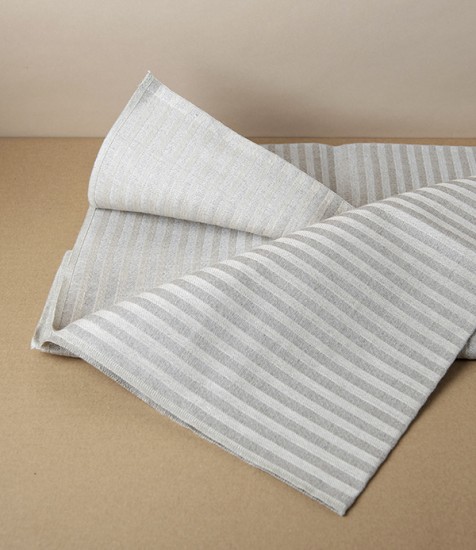 Swedish Linen Jacquard Stripe Bath Towel, White, Växbo Lin
