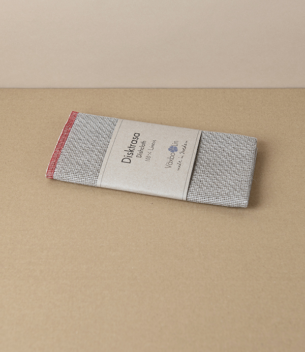 Swedish Linen Dish Cloth, Natural with Red Hem, Växbo Lin
