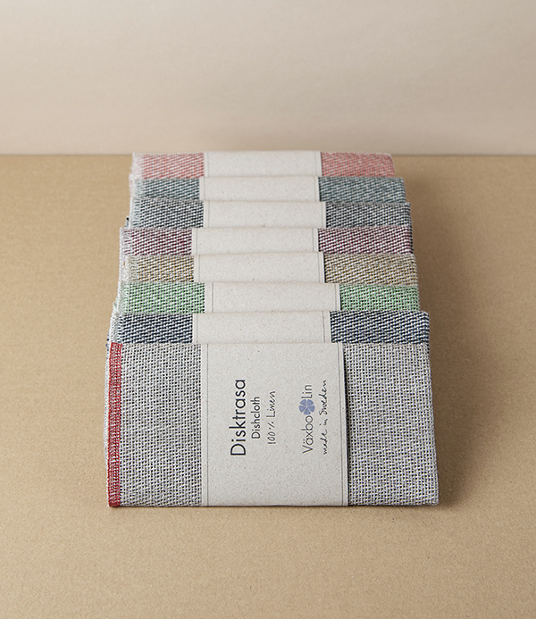 Swedish Linen Dish Cloth, Natural with Red Hem, Växbo Lin
