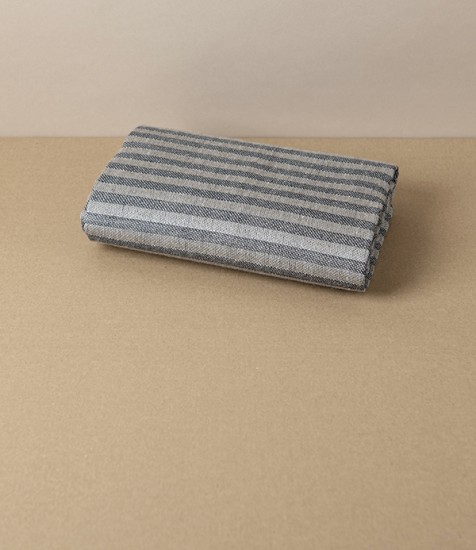 Swedish Linen Jacquard Stripe Towel, Black, Växbo Lin
