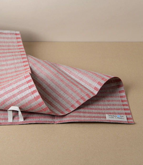 Swedish Linen Jacquard Stripe Towel, Red, Växbo Lin