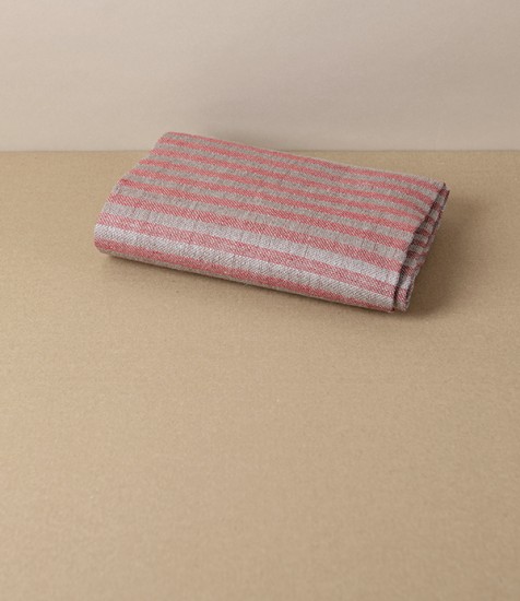 Swedish Linen Jacquard Stripe Towel, Red, Växbo Lin