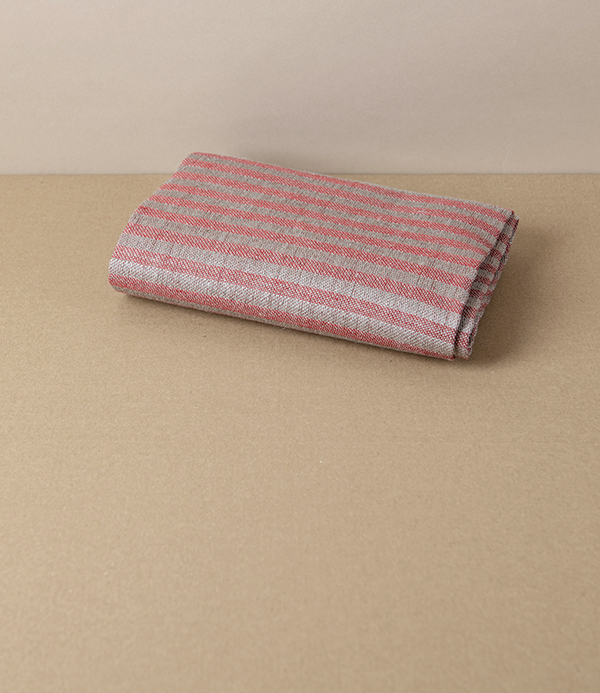 Swedish Linen Jacquard Stripe Towel, Red, Växbo Lin