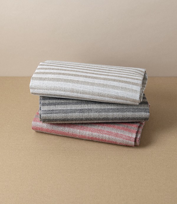Swedish Linen Jacquard Stripe Towel, Black, Växbo Lin