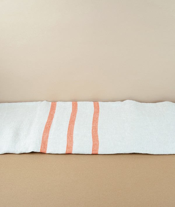 Finnish Linen Table Cloth Natural, Papaya Stripe