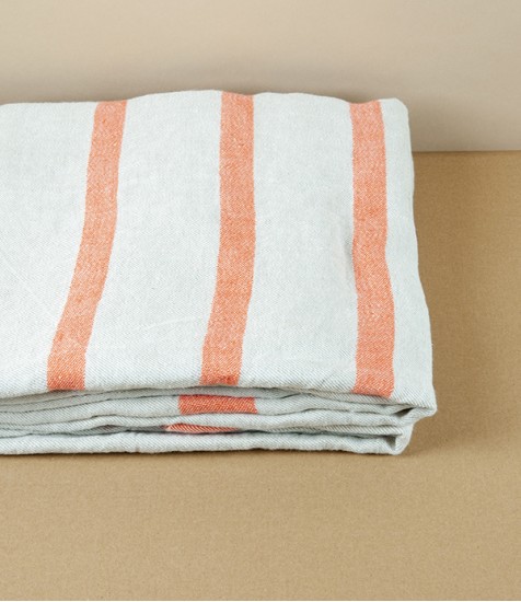 Finnish Linen Table Cloth Natural, Papaya Stripe