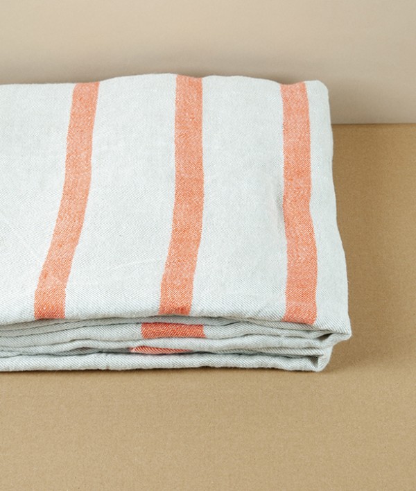 Finnish Linen Table Cloth Natural, Papaya Stripe