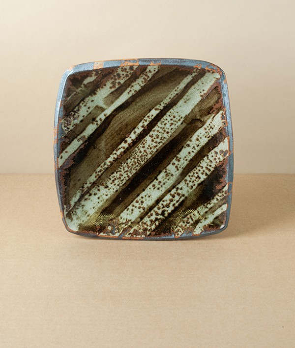 Jack Welbourne Square Plate, Half Glaze, Ash Stripe